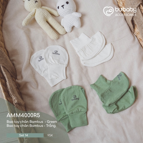 BU - Set 14 - Bao tay chân Bambus - Green | Bao tay chân Bambus - Trắng - MIX|Mix màu - Mix chất liệu - Free size - AMM4000R5 - SS24.T3A