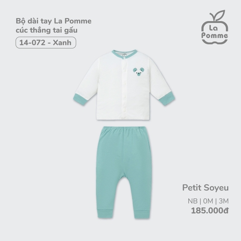 LP - Bộ dài tay La Pomme cúc thẳng tai gấu - Newborn Xanh - SS24.T3A
