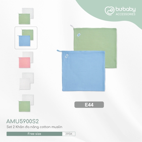 BU - Khăn quấn đa năng Set 2 Muslin - E44|Blue - xanh matcha - Free size - Muslin - AMU5900S2 - SS24.T3B