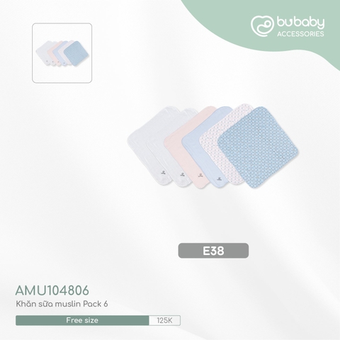 BU - Khăn sữa Muslin pack 6 - E38|Mix màu Iconic 01 - Free size - Muslin - AMU104806 - SS24.T3B