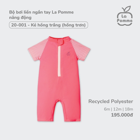 LP S10 - Bộ bơi liền ngắn tay La Pomme năng động - Kẻ hồng trắng - 6-9M - SS24.T3B
