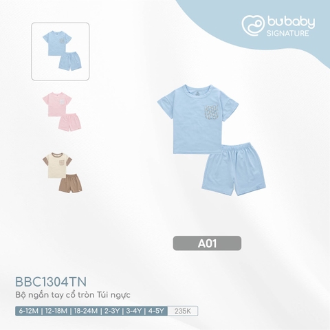BU - Bộ ngắn tay cổ tròn Túi ngực - A01|Blue - BU Signature - BBC1304TN - SS24.T4A