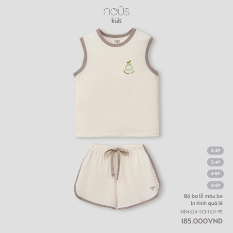 NOUS S30 - Bộ ba lỗ màu be in hình quả lê 3Y - SS24.T4A
