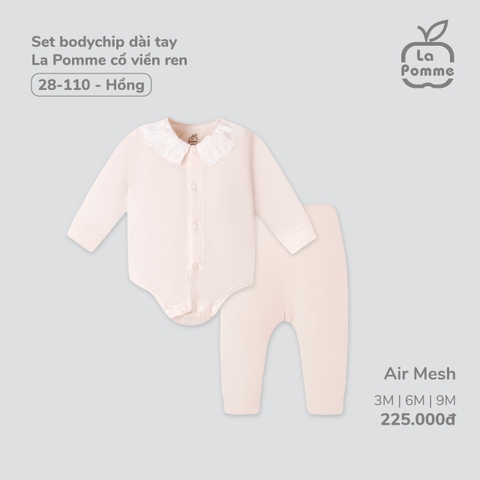 LP - Set Body chip dài tay La Pomme cổ viền ren - 3M Hồng - SS24.T4A