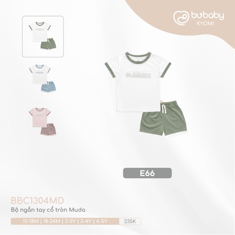 BU - Bộ ngắn tay cổ tròn Muda - E66|Trắng - Xanh Olive - 12-18M - Bamboo Cotton - BBC1304MD - SS24.T4B - 12/18M