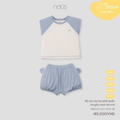 NOUS - Bộ cộc tay be phối quần tai gấu xanh da trời - Nu Doux - 6M - SS24.T5A