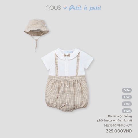 NOUS - Body cộc trắng phối kẻ caro nâu mix mũ - | kẻ caro nâu mix mũ - | kẻ caro nâu mix mũ - 6-9M - YY