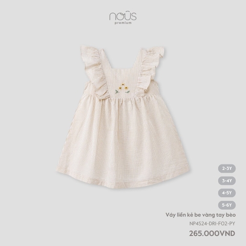NOUS S30 - Váy liền kẻ be vàng tay bèo - 4-5Y - SS24.T5A