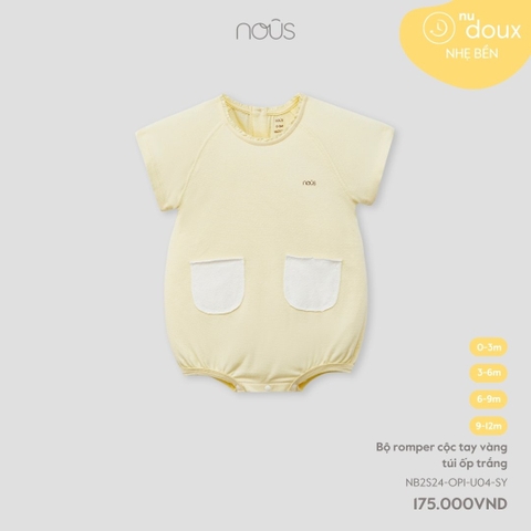 NOUS:-:Bộ:romper:cộc:tay:vàng:túi:ốp:trắng:-:3-6M:-:SS24.T5A