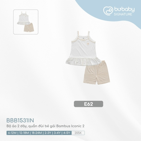 BU - Bộ áo 2 dây, quần đùi bé gái Bambus Iconic 2 - E62|Trắng - Trắng - BBB1531IN - 6-12M - SS24.T5A - 6/12M