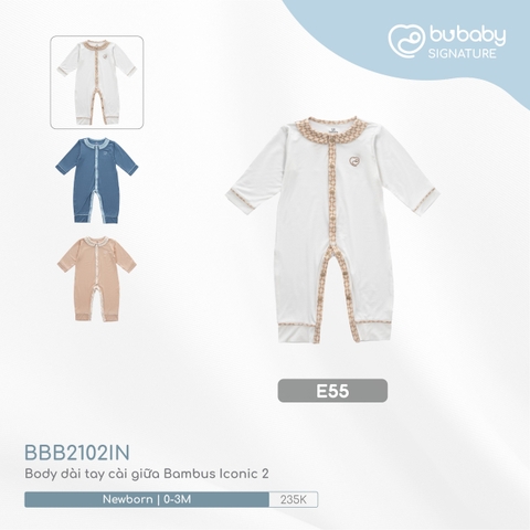 BU - Body dài tay cài giữa Bambus Iconic 2 - E55|Trắng - Be - BBB2102IN - Newborn - SS24.T5A