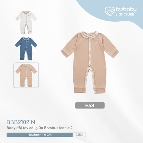 BU - Body dài tay cài giữa Bambus Iconic 2 - E58|Hồng - Trắng - BBB2102IN - Newborn - SS24.T5A