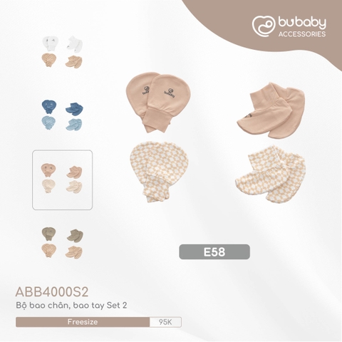 BU - Bộ bao chân, bao tay Set 2  - E58|Hồng - Trắng - ABB4000S2 - Free size -  SS24.T5A - Bộ bao chân, bao tay Set 2 - Hồng - Trắng - FS