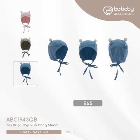 BU - Mũ Buộc dây Quả bông Muda - ABC1943QB - Xanh ghi đá - 6-12M - SS24.T5A