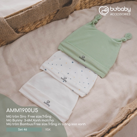 BU - Set 46 - Mũ tròn Bambus Free size.Trắng in trăng sao xanh | Mũ tròn Siro Free size.Trắng | Mũ Bunny 3-6M.Xanh matcha -Mix size - Mix màu - Mix size -  - AMM1900U5 - SS24.T4B