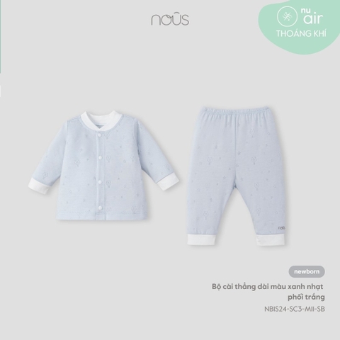 NOUS - Bộ cài thẳng dài màu xanh nhạt phối trắng NB