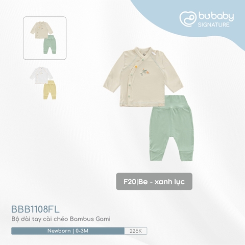 BU - Bộ dài tay cài chéo Bambus Gami - F20|Be - xanh lục - BBB1108FL - Newborn - SS24.T6B