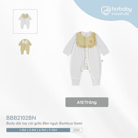 BU - Body dài tay cài giữa Bèo ngực Bambus Gami - A12|Trắng - BBB2102BN - 1-3M - SS24.T7A