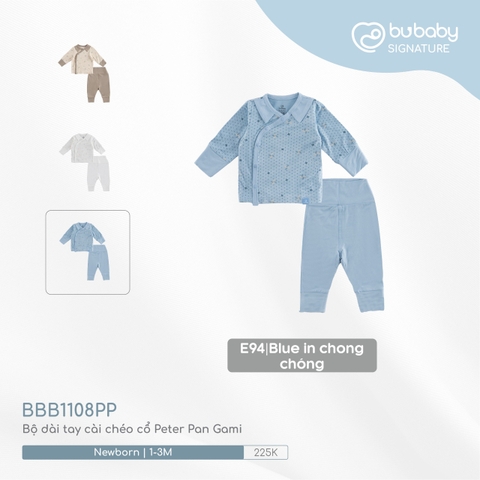 BU S10 - Bộ dài tay cài chéo cổ Peter Pan Gami - BBB1108PP - Blue in chong chóng - Newborn - SS24.T7A