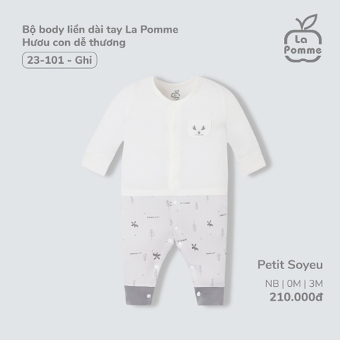 LP - Bộ body liền dài tay La Pomme Hươu con dễ thương - Newborn Ghi - SS24.T7A