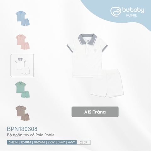 BU - Bộ ngắn tay cổ Polo Ponie - BPN130308 - Trắng - 6-12M - SS24.T8A