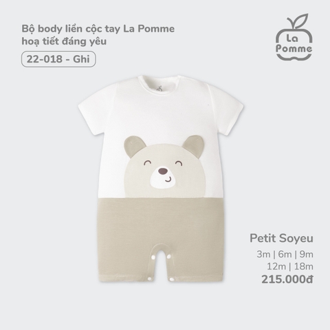 LP - Bộ body liền cộc tay La Pomme hoạ tiết đáng yêu - 3M Ghi - SS24.T7B