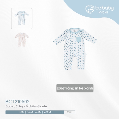 BU - Body dài tay cổ chồm Gloute - Trắng in ké xanh - 1-3M - SS24.T8A