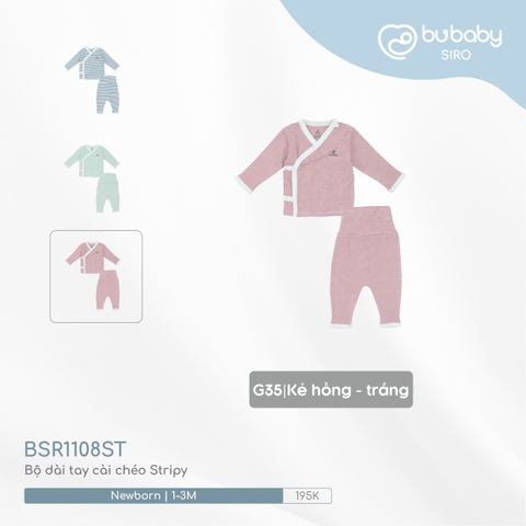 BU - Bộ dài tay cài chéo Stripy - kẻ hồng - trắng - Newborn - SS24.T8A