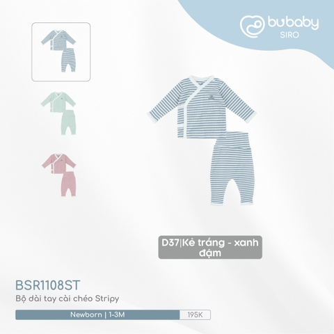 BU ĐÂY - Bộ dài tay cài chéo Stripy - Kẻ trắng - xanh đậm - Newborn
