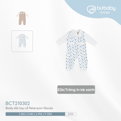 BU - Body dài tay cổ Peterpan Gloute - Trắng in ké xanh - 1-3M - SS24.T8A