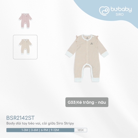 BU - Body dài tay bèo vai, cài giữa Siro Stripy  - Kẻ trắng - nâu - 3-6M - SS24.T8A