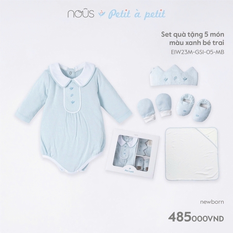 NOUS - Set quà tặng 5 món màu xanh bé trai NB - NOUS - Set quà tặng 5 món màu xanh bé trai - Xanh bé trai - Newborn - YY