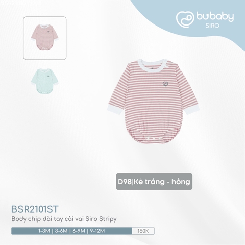 BU S10 - Body chip dài tay cài vai Siro Stripy - BSR2101ST - Kẻ trắng + hồng - 9-12M - SS24.T8B