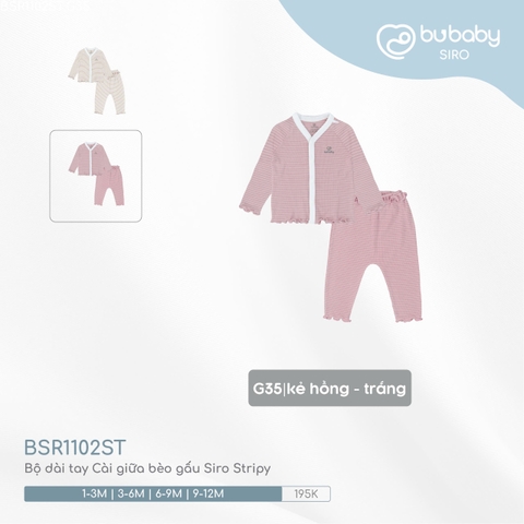 BU - Bộ dài tay Cài giữa bèo gấu Siro Stripy - kẻ hồng - trắng - 1-3M - SS24.T8B