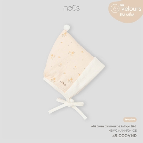 NOUS - Mũ chùm tai màu be in họa tiết  - Nu Velours - FS - SS24.T9A