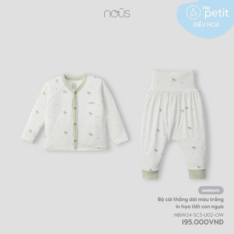 NOUS - Bộ cài thẳng dài màu trắng in họa tiết con ngựa - Nu Petit - NB - SS24.T9A - Bộ cài thẳng dài màu trắng in họa tiết con ngựa - n họa tiết con ngựa - Newborn