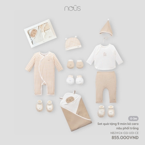 NOUS - Set quà tặng 9 món kẻ caro nâu phối trắng -  - 0M - SS24.T9A