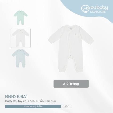 BU S10 - Body dài tay cài chéo Túi ốp Bambus - BBB2108A1 - Trắng - Newborn - SS24.T9A