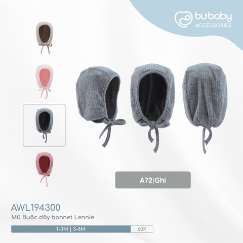 BU - Mũ Buộc dây bonnet Lennie - AWL194300 - Ghi - 1-3M - SS24.T9A