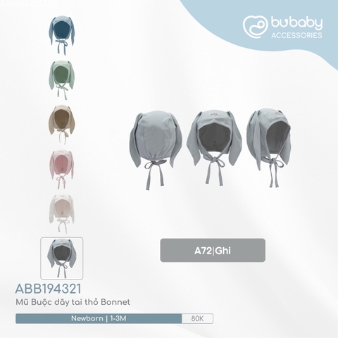 BU - Mũ Buộc dây tai thỏ Bonnet - ABB194321 - Ghi - Newborn - SS24.T9A