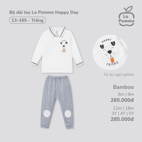 LP S10 - Bộ dài tay La Pomme Happy Day - Trắng - 4-5Y - SS24.T9B