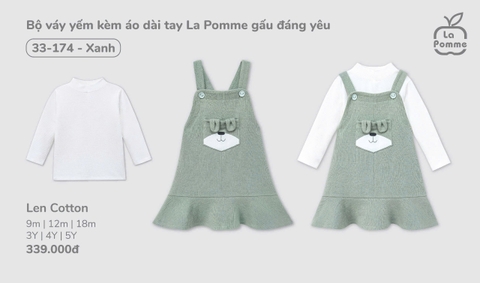 LP S10 - Bộ váy yếm kèm áo dài tay La Pomme gấu đáng yêu - Xanh - 4-5Y - SS24.T9B
