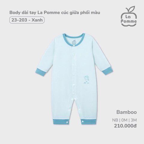 LP S10 - Body dài tay La Pomme cúc giữa phối màu - Xanh - 3-6M - SS24.T9B