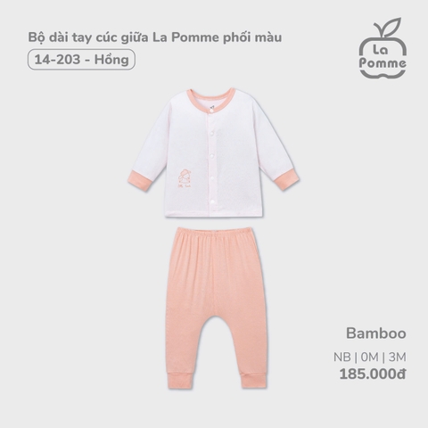 LP:S20:-::Bộ:dài:tay:cúc:giữa:La:Pomme:phối:màu:-:Hồng:-:0-3M:-:SS24.T9B