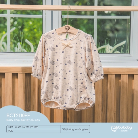 BU - Body chip dài tay cài sau - Hồng in nông trại - 6-9M - SS24.T10A