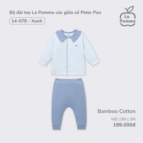 LP:-::Bộ:dài:tay:La:Pomme:cúc:giữa:cổ:Peter:Pan:-:Xanh:-:Newborn:-:SS24.T10A
