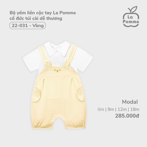 LP:-::Bộ:yếm:liền:cộc:tay:La:Pomme:cổ:đức:túi:cài:dễ:thương:-:Vàng:-:6-9M:-:SS24.T10A