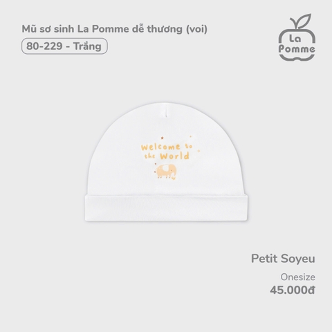 LP - Mũ sơ sinh La Pomme dễ thương (voi) - Trắng - SS24.T10A