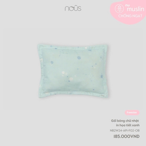 NOUS - Gối bông chữ nhật in họa tiết xanh - Nu Muslin - FS - SS24.T10A