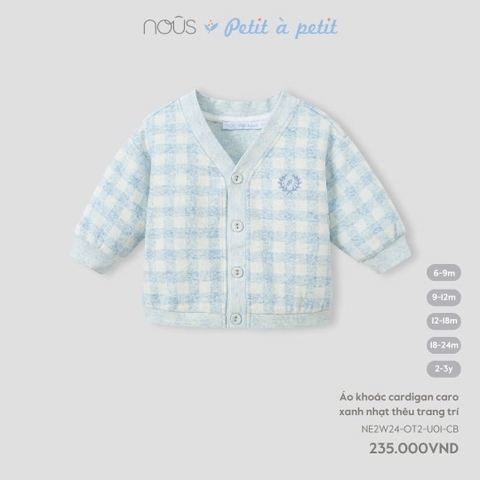 NOUS - Áo khoác cardigan caro xanh nhạt thêu trang trí - Nu Velours - 18M - SS24.T10A